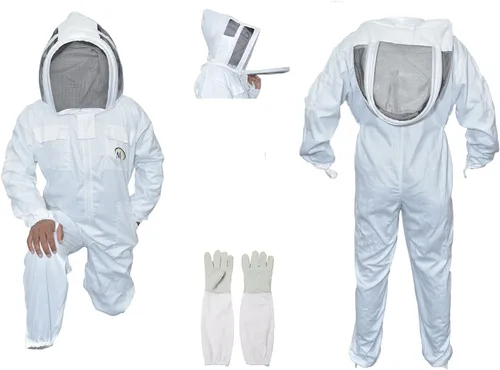 Miniatura 9 de MS Traje de apicultor de algodón de abeja con un par de guantes y velo de esgrima