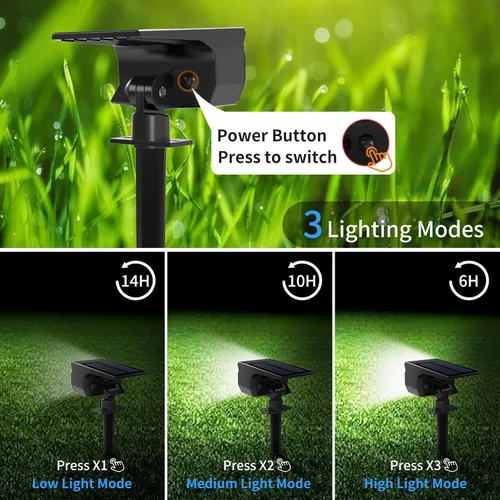 Miniatura 7 de Tadyreal Luces Solares de Foco para Exteriores Paquete de 10, [46 LED/3 Modos] Focos Solares para Paisajismo Impermeables, 2-en-1 Encendido/Apagado