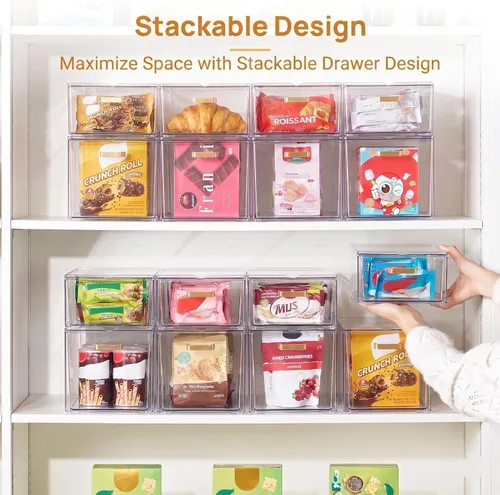 Miniatura 6 de LALOBLUE Organizador de cajones apilable transparente, paquete de 4 cajones de almacenamiento de acrílico con diseño extraíble, organizador que