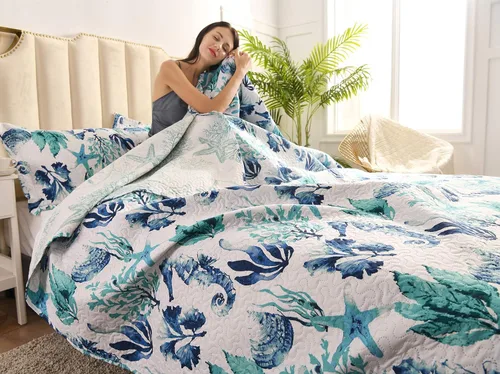 Miniatura 2 de Coastal Home Collection - Juego de colcha reversible tamaño individual con edredones, fundas de almohada, suave, ligero, patrón de océano tropical