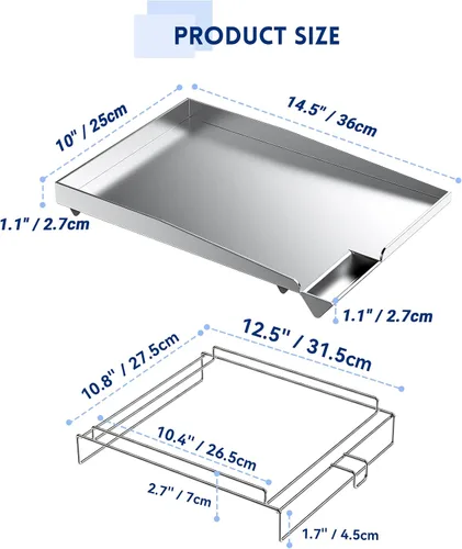 Miniatura 2 de Skyflame Plancha universal de acero inoxidable, parrilla de gas plana con rejilla extraíble y bordes elevados, apto para la mayoría de parrillas