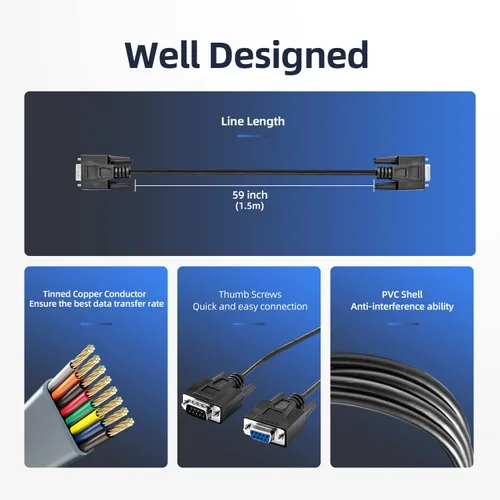 Miniatura 4 de Cable serial recto DB9 RS232, macho de 6 pies a hembra 9 pines recto a través del cable de extensión