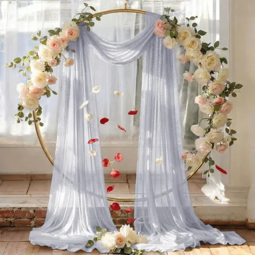 Miniatura 6 de MDS Paquete de 1 panel de cortina de arco de boda (30 pulgadas de ancho x 30 pies de largo) tela de gasa transparente para boda, ceremonia, Gris frío