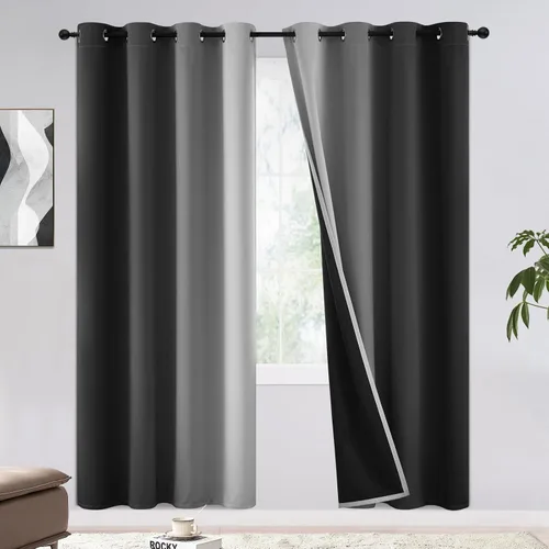 Miniatura 7 de COSVIYA - Cortinas 100% opacas y visillos con ombre, cortinas negras de 63 pulgadas de largo, 2 paneles, cortinas de oscurecimiento total