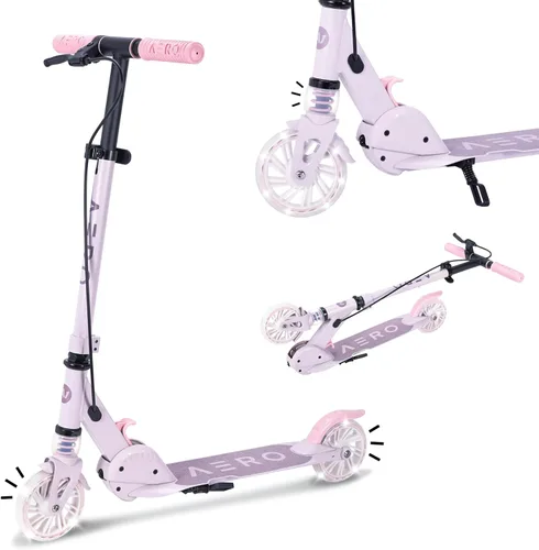 Miniatura 8 de Patinete Aero para niños de 5 a 8 años, luces dinámicas, freno de mano y absorción de golpes, scooter de 2 ruedas para niños y niñas, plegable