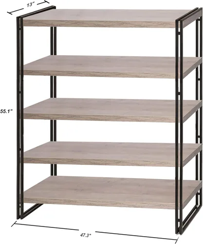 Miniatura 6 de Estantería industrial de madera rústica y metal de 3 niveles (gris oscuro, 3 niveles)