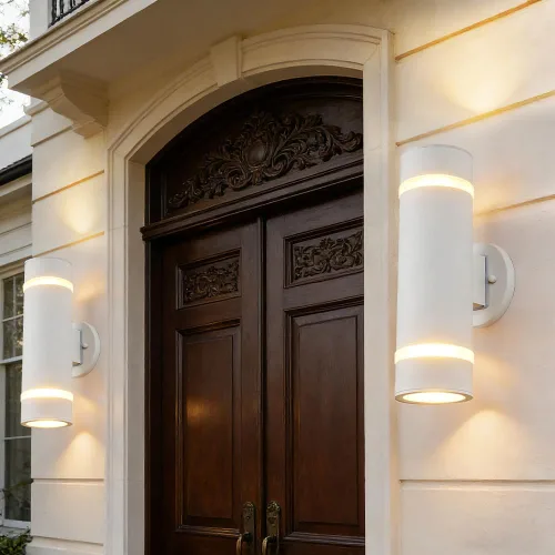 Miniatura 7 de Cerdeco Candelabro Moderno de Porch al Aire Libre Iluminación de Pared Cilíndrica Aplique de Pared Blanco Acabado