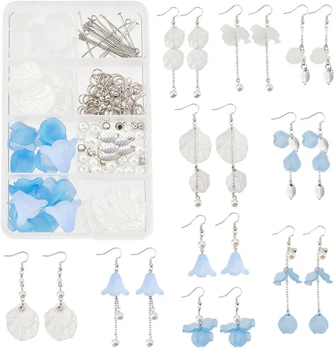Miniatura 8 de SUNNYCLUE 1 caja de 10 pares de aretes colgantes de acrílico esmerilado de flores de lirio de cala, kits de fabricación de aretes de perlas de Diy