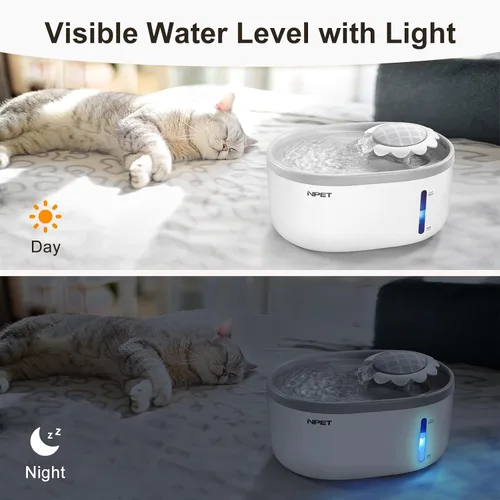 Miniatura 3 de NPET fuente de agua para gatos con ventana de nivel de agua visible, gris y blanco, fuente de agua automática para mascotas de 2 l/67 oz con bomba