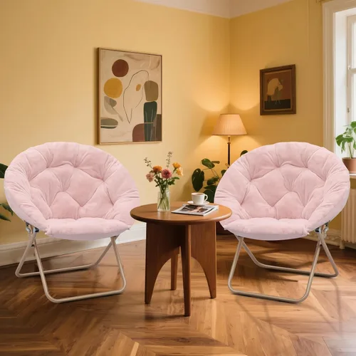 Miniatura 2 de MoNiBloom Silla redonda plegable de piel sintética para dormitorio, sala de estar, dormitorio, marco de metal plegable, de gran tamaño, cómoda