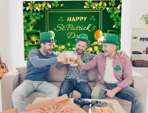 Miniatura 5 de Decoraciones de pancarta de feliz día de San Patricio, telón de fondo del día de San Patricio de 71 x 45 pulgadas con diseño de trébol de la suerte