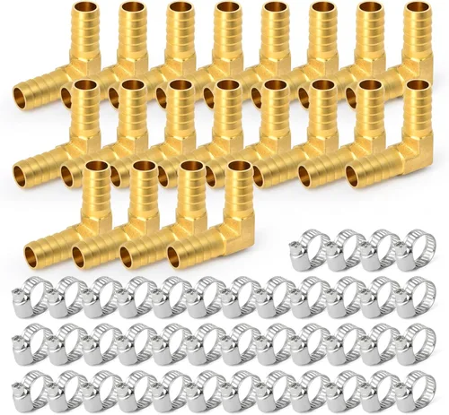 Miniatura 11 de GASHER 20 Piezas Reductor de Púas de Manguera de Latón, 1/2 Pulgada a 1/2 Pulgada (12.7mm) ID de Manguera con 40 Abrazaderas de Manguera, Reductor