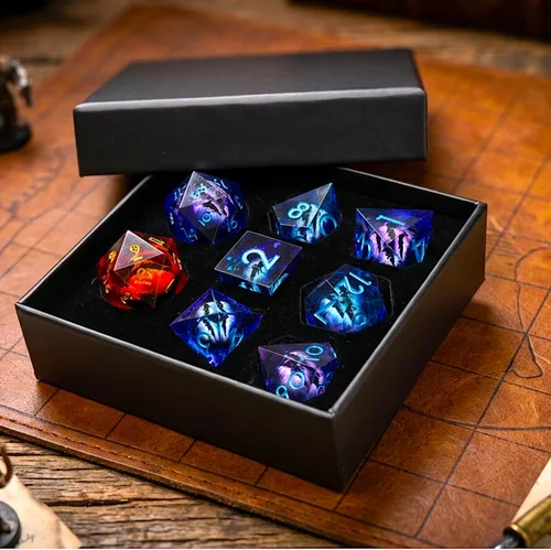 Miniatura 5 de DND Juego de dados de 8 piezas con ojo de dragón extra D20-Beholder's Eye Liquid Core Sharp Edge Resina poliédrica hecha a mano 2 × D20 D4 D6 D8 D10