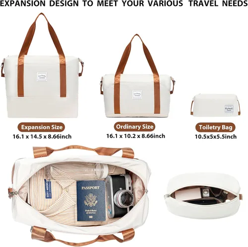 Miniatura 6 de LONG VACATION Juego de equipaje de 4 piezas de ABS hardshell TSA Lock Spinner Ruedas equipaje de mano en maleta, Blanco (White-Brown), Abs Hardshell