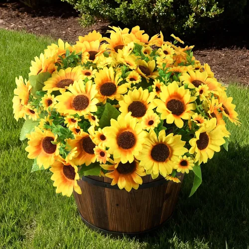 Miniatura 8 de Flores artificiales con jarrón de cerámica para decoración de otoño, 5 arreglos florales de seda falsos, centros de mesa de flores artificiales