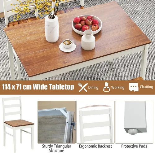 Miniatura 3 de Tangkula - Juego de mesa de comedor para 4, madera maciza, juego de comedor de estilo granja con patas de madera de goma, diseño moderno de mediados