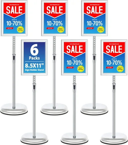 Miniatura 10 de 6 paquetes de soporte de cartel de pie ajustable de 11x17 pulgadas, soporte de pie para carteles de pie de alta resistencia con marco de apertura
