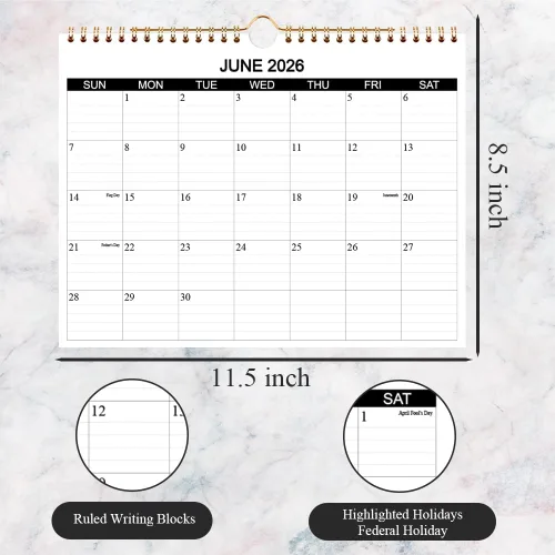 Miniatura 3 de Calendario 2026 – Calendario de pared 2026 desde enero de 2026 a diciembre de 2026, calendario de 12 meses con papel grueso para planificar en casa
