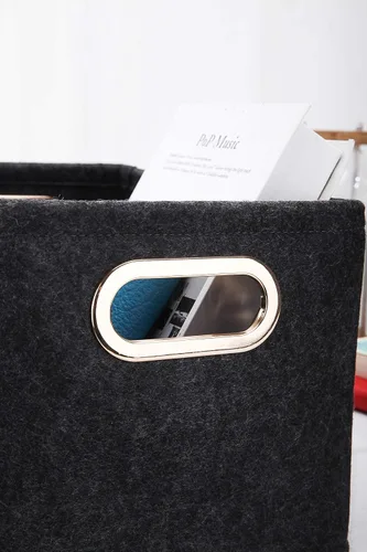 Miniatura 6 de Contenedores de almacenamiento plegables, cestas de almacenamiento de tela de fieltro plegables, cajas organizadoras, contenedores con asas de metal