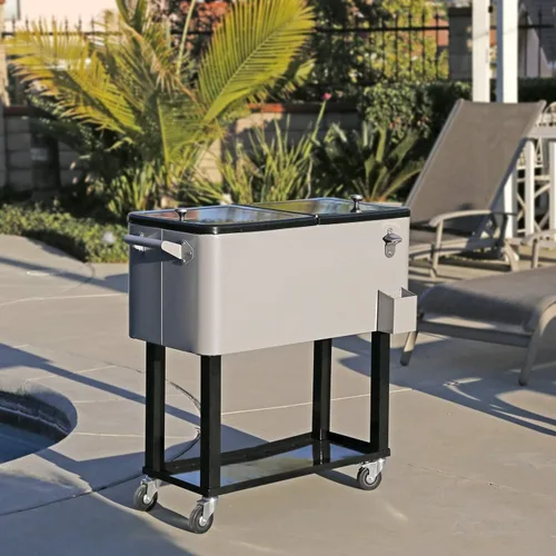 Miniatura 5 de Clevr caja refrigeradora para hielo rodante, para patio y exteriores, con bandeja adicional, barra de fiestas de patio portátil, cofre de bebidas