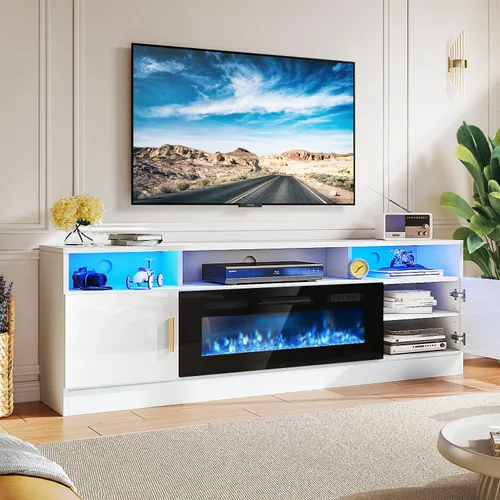 Miniatura 19 de MXV - Soporte de TV con chimenea de 70 pulgadas con toma de corriente para televisores de hasta 80 pulgadas, centro de entretenimiento con chimenea