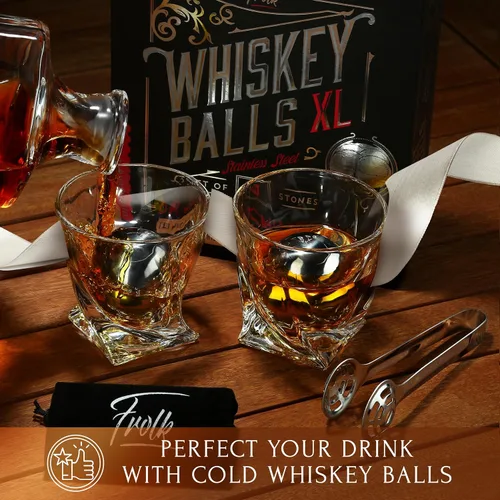 Miniatura 4 de Regalos para él – Hombres Papá Marido – 4 bolas de hielo de whisky de acero inoxidable XL, pinzas especiales y bolsa de congelador en caja de regalo