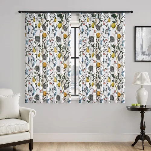 Miniatura 33 de Cortinas beige para cocina, 36 pulgadas de largo, diseño floral botánico de limón y colibrí, cortinas plisadas para oscurecer la habitación