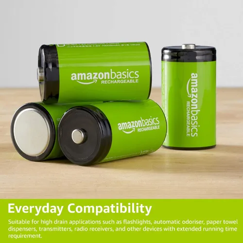 Miniatura 5 de Amazon Basics Baterías recargables de celda D, paquete de 4, NiMH, 10000 mAh, recarga hasta 1000 veces y precargadas