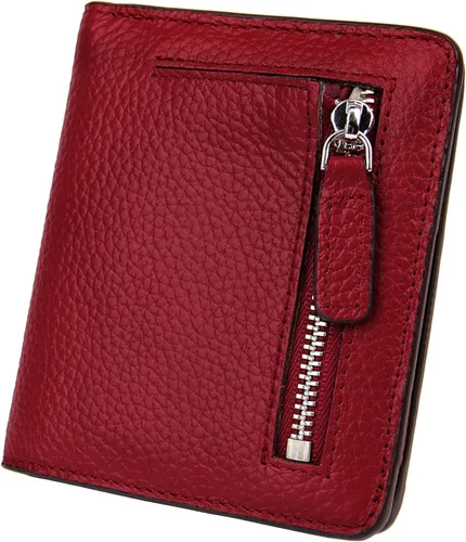 BIG SALE-AINIMOER billetera de bolsillo pequeña con cremallera, plegable, compacta de cuero con bloqueo por identificación por radiofrecuencia, para