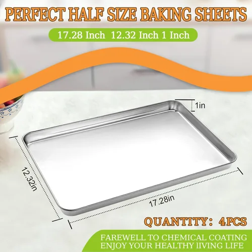 Miniatura 2 de CEKEE Juego de 4 Bandejas para Hornear de Acero Inoxidable, Gran Bandeja para Hornear y Galletas y Bandeja para Horno, Media Bandeja, Tamaño 18 x 13