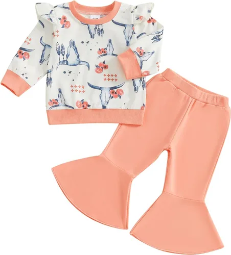 Miniatura 8 de Kaipiclos Ropa occidental para bebé niña, con lindo estampado con volantes, manga larga, pantalones para otoño e invierno, trajes de vaquera