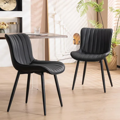 YOUNUOKE Juego de 2 sillas de comedor negras, con tapizado de piel sintética para cocina y comedor con respaldo, silla de acento minimalista de Negro