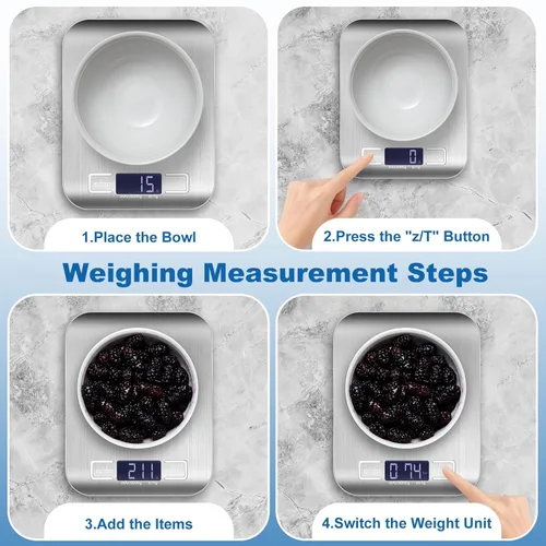 Miniatura 5 de Báscula digital de cocina con precisión de 0.04 oz, capacidad de 11 lb/22 libras y LCD retroiluminado, escala de tara de acero inoxidable