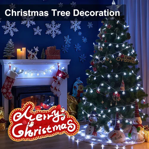 Miniatura 7 de Luces de Decoración de Navidad, 8 Modos y Temporizador con Control Remoto, 33 Pies 100 Luces LED Operadas con Pilas, Luces de Hadas Impermeables