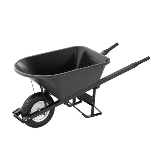 Bon Tool 28 908 Carretilla de una sola rueda con bandeja de polietileno de calidad superior de contratista con mango de acero y neumático acanalado,