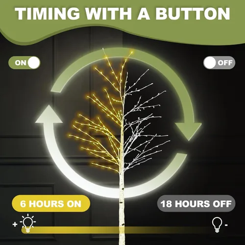 Miniatura 2 de Árbol de abedul iluminado de 6 pies con luces de hadas, 260 luces LED de abedul con temporizador para interiores y exteriores, hogar, dormitorio