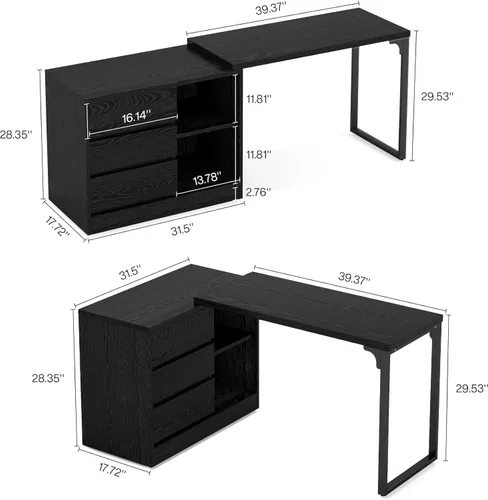 Miniatura 2 de Tribesigns Escritorio para computadora en forma de L con cajones y estantes, escritorio de oficina de esquina reversible con armario