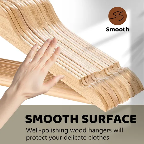 Miniatura 4 de Edergoo Paquete de 20 perchas de madera duraderas con gancho giratorio de 360° y muescas, percha delgada de madera para armario, color natural