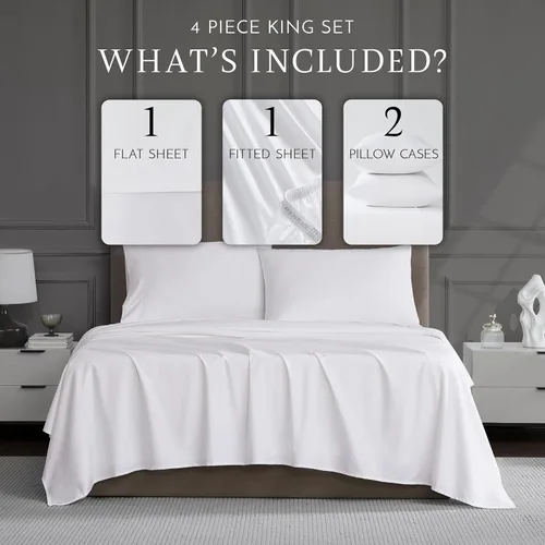 Miniatura 2 de Linen Closet Juego de sábanas de 1200 hilos mezcla de algodón tamaño King de 4 piezas, ultra suave sedoso satén, absorbente de humedad, resistente a