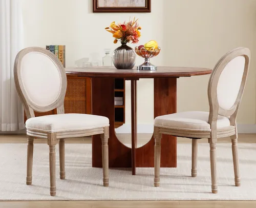 Miniatura 12 de chairus Juego de 2 Sillas de Comedor Estilo Granja Sillas de Comedor de Casa de Campo Francés Sillas Tapizadas de Tela Vintage con Respaldo Redondo