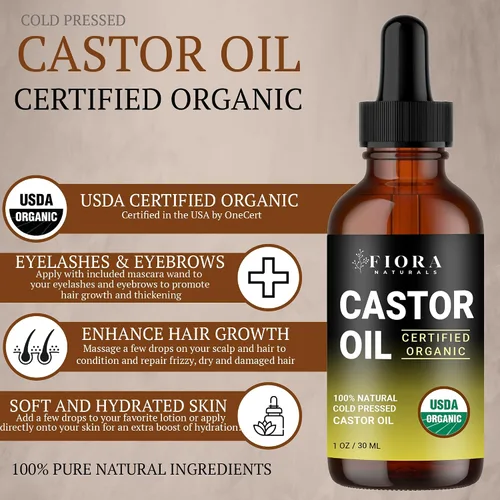 Miniatura 6 de Aceite de ricino orgánico prensado en frío certificado por la USDA, suero de crecimiento de pestañas y cabello, sin hexano, acondiciona y estimula