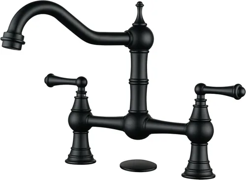 Miniatura 14 de Grifo de Cocina de Puente con Rociador Lateral, WOWOW Grifo de Cocina de Latón Macizo para Fregadero de 4 Agujeros Bronce Antiguo Grifo de Fregadero
