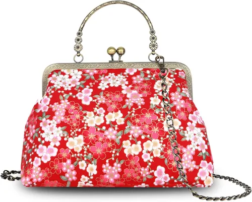 Miniatura 125 de Bolso floral con asa superior, bolso de noche Kiss Lock para mujer, bolso vintage