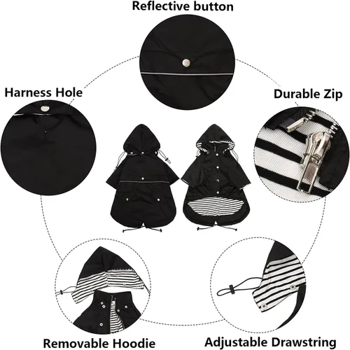 Miniatura 3 de Morezi - Impermeable con cremallera y botones reflectantes para perro, para la lluvia, cordón ajustable, capucha extraíble, elegante y de primera