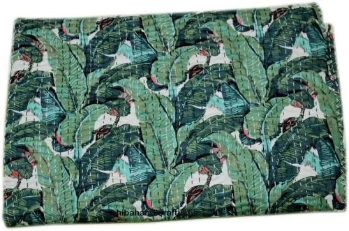 Miniatura 10 de Manta Kantha de retazos bohemios, manta de cama bohemia tamaño King, colcha Kantha con estampado de frutas, funda de cama Kantha hecha a mano Beige