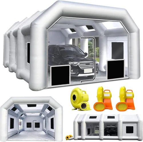 Miniatura 7 de Cabina de pintura inflable de 21.5 x 13 x 9 pies con múltiples filtros de algodón y tres sopladores, cabina de pulverización portátil para piezas
