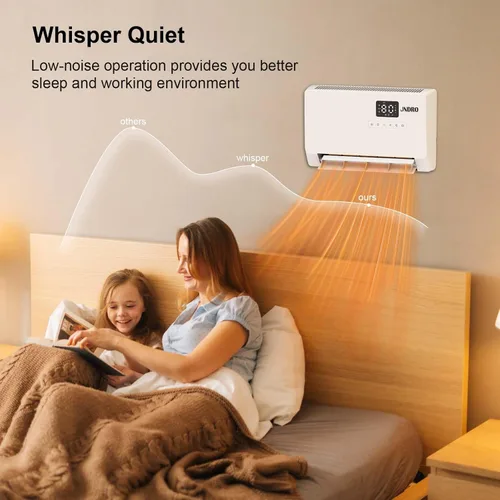 Miniatura 4 de Calentador de espacio montado en la pared con termostato ECO y control remoto, pantalla LED, modos de oscilación de 60°/90°/120°, temporizador de 24