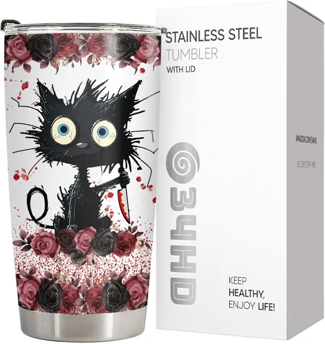 Miniatura 4 de 34HD Crazy Cat - Vaso con tapa, acero inoxidable de 20 onzas con aislamiento al vacío, regalo divertido para amantes de los gatos, mujeres