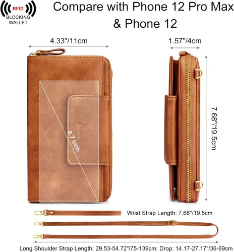Miniatura 4 de S-ZONE Carteras de viaje para mujer con bloqueo RFID de cuero bolso cruzado para documentos de pasaporte soporte para tarjetas de crédito L
