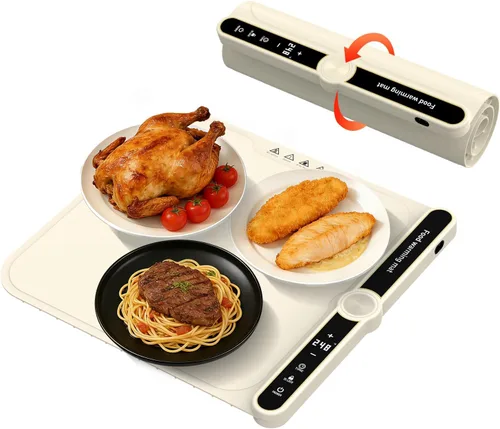 Tapete de calentamiento pequeño para alimentos, portátil, enrollado, de silicona, para fiestas, bufé, encimera, eléctrico, para control individual